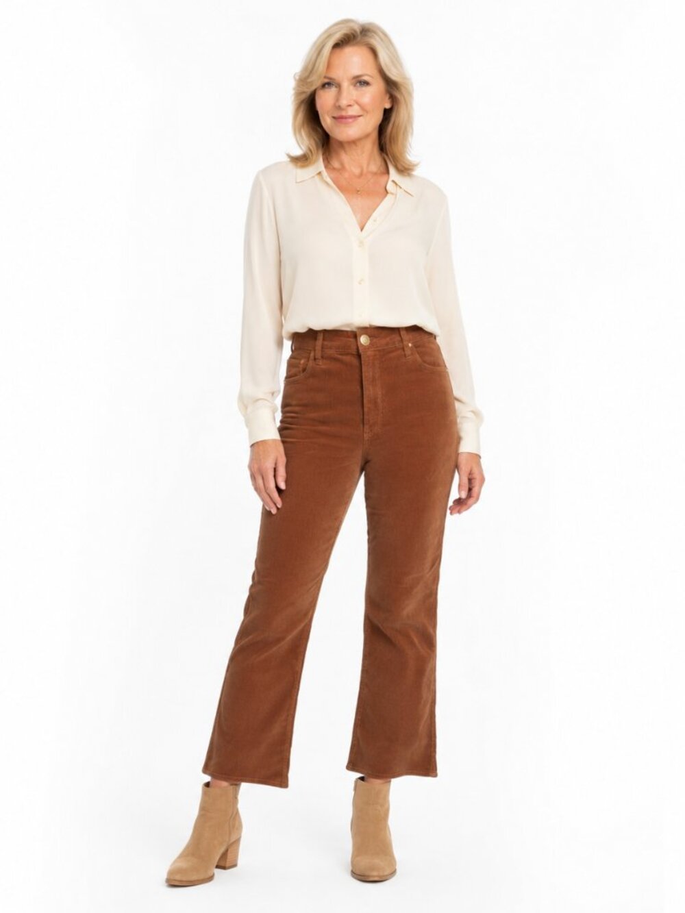 KUT From the Kloth Ana High Rise Fab AB Chestnut Brown Corduroy Flare Pants Sz 6